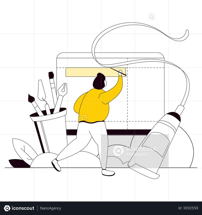 Web designer creating web layout  Illustration