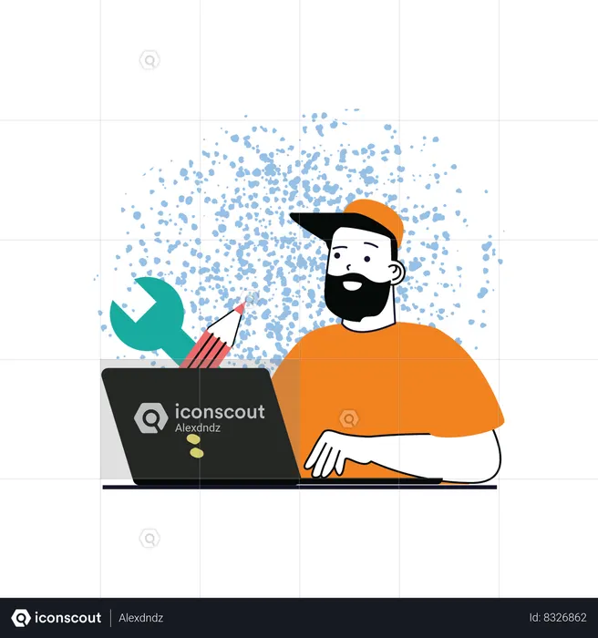 Concepteur Web réparant un site Web  Illustration
