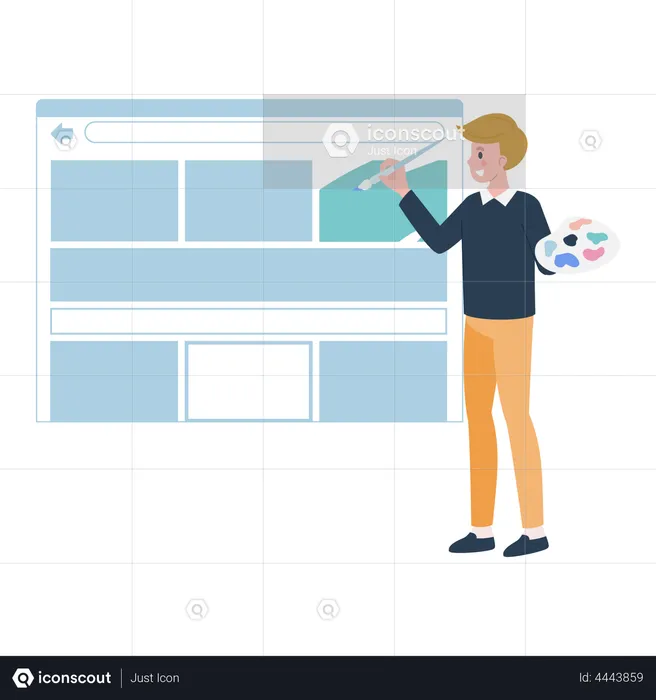 Web Designer travaillant sur l'interface utilisateur Web  Illustration