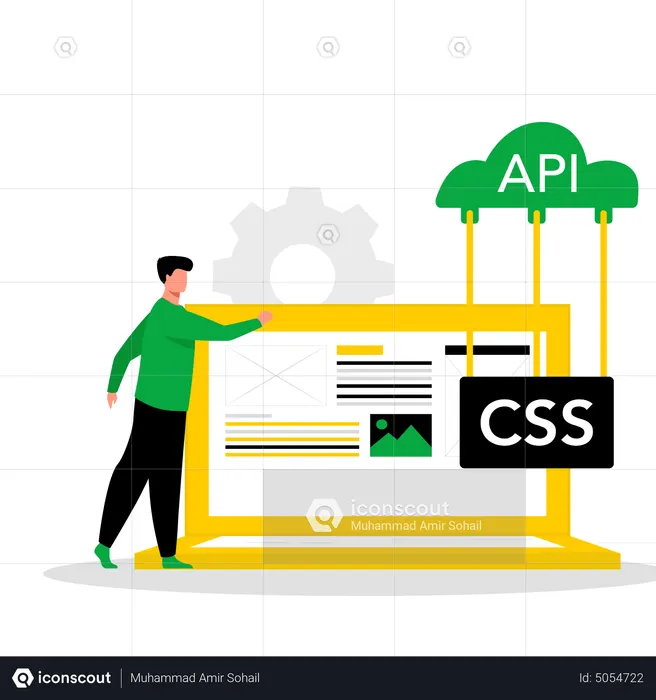 Web developer connect website to API using CSS  Illustration