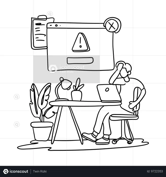 Web developer faces system warning  Illustration