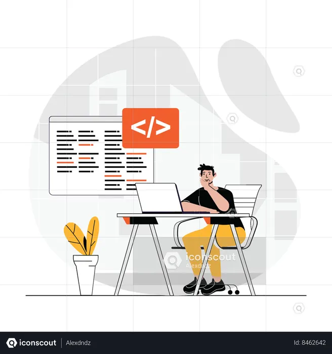 Web developer is doing web page coding  Illustration