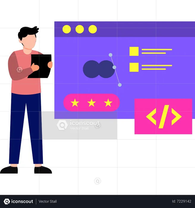 Web developer is doing web page coding  Illustration