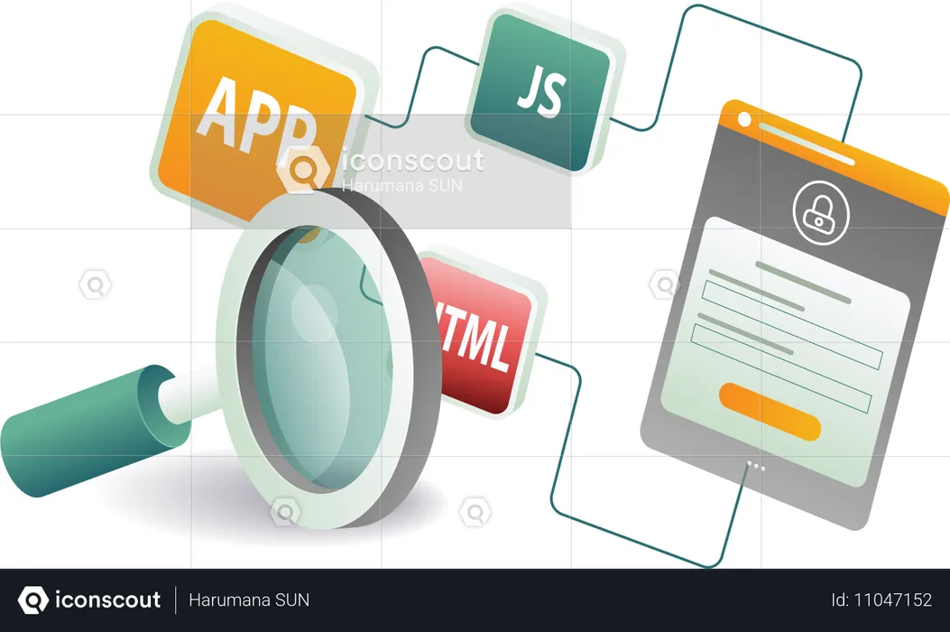 Web developer programming language analysis  Illustration