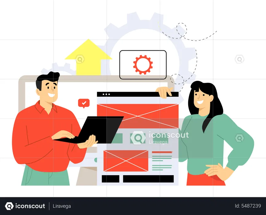 Web developer team working on website layout  Illustration