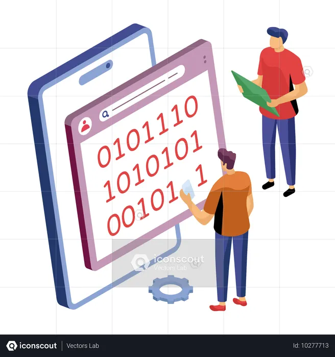 Web developer using binary coding language for security  Illustration