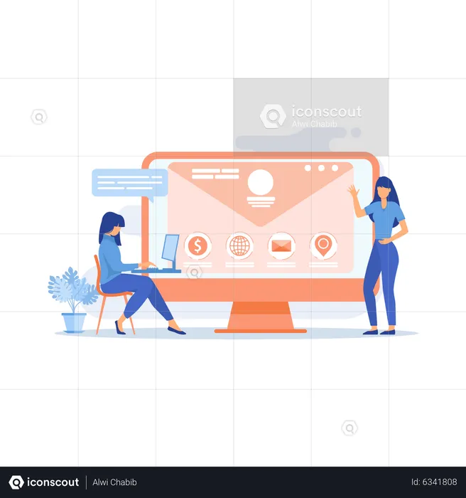 Web developer working on company website  Illustration