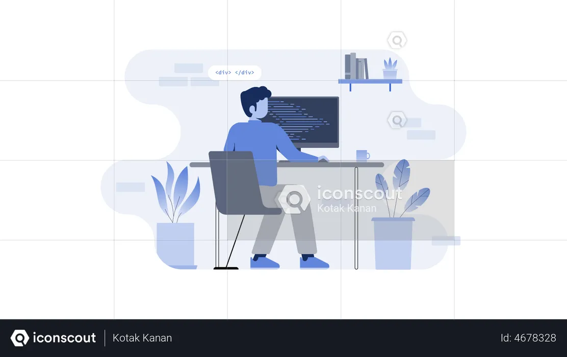Web Developer working on computer  Illustration