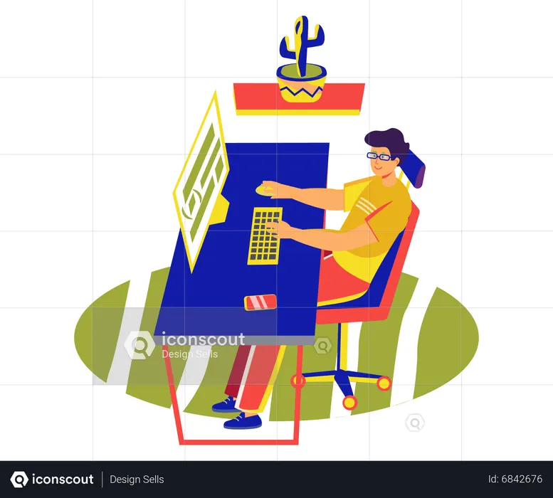 Web Developer working on computer  Illustration