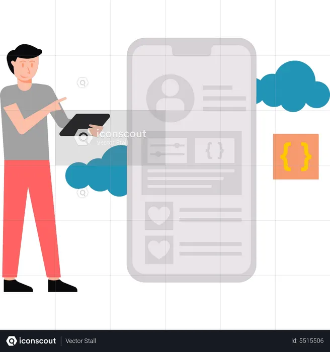Web developer working on computer  Illustration