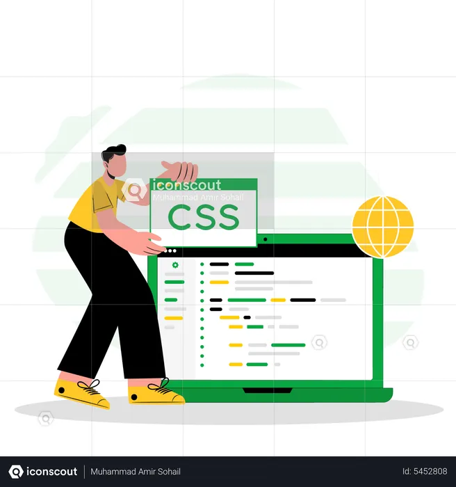 Web developer working on laptop  Illustration