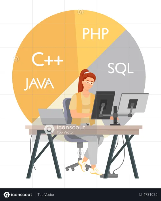 Web Developer working on laptop  Illustration