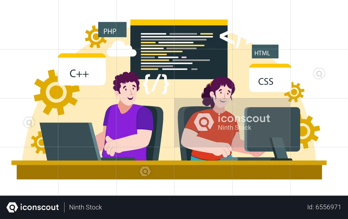 Web developers working on project  Illustration