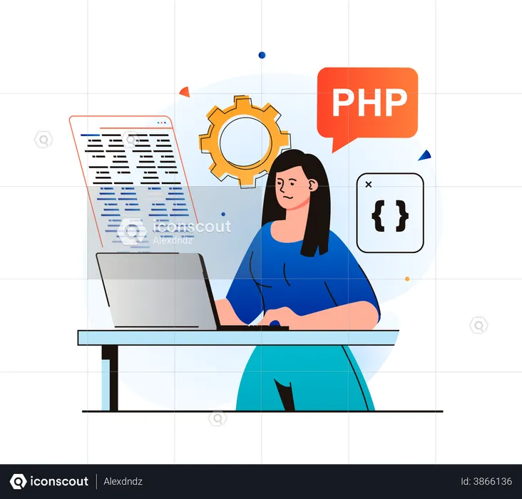 Web Development working on laptop  Illustration
