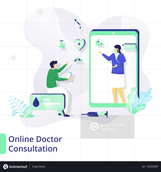 Web page design templates for medical and health, Online Doctor Consultation  Illustration