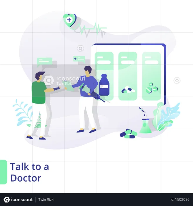 医療と健康に関するウェブページデザインテンプレート、医師に相談  イラスト