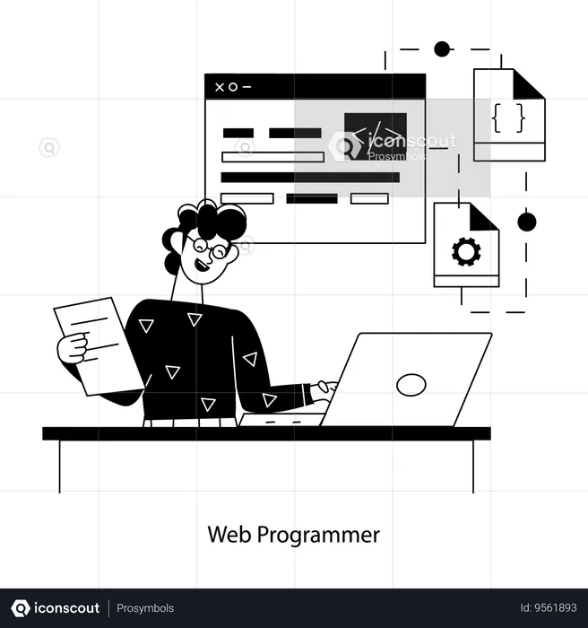 Web Programmer Writing Program Lines  Illustration