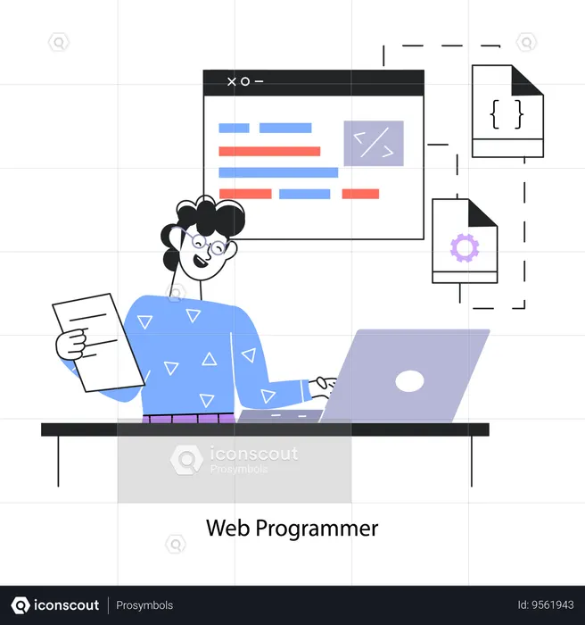 Web Programmer Writing Program Lines  Illustration