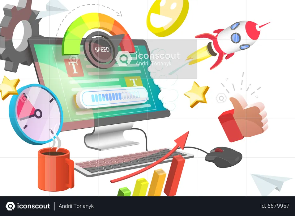 Website Speed, Web Page Loading Time Optimization  Illustration