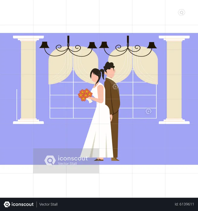 Wedding bride and groom standing  Illustration