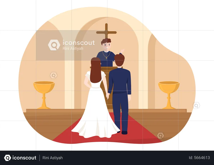 Wedding ceremony in the cathedral  Illustration