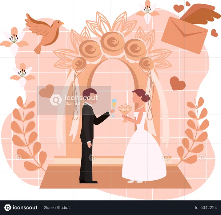 Wedding couple enjoying wedding ceremony  Illustration