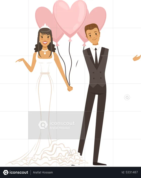 Wedding couple holding balloon  Illustration