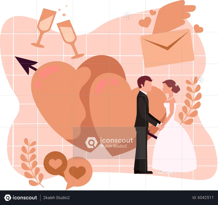 Wedding couple holding hand  Illustration