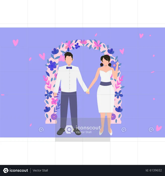 Wedding couple holding hands  Illustration