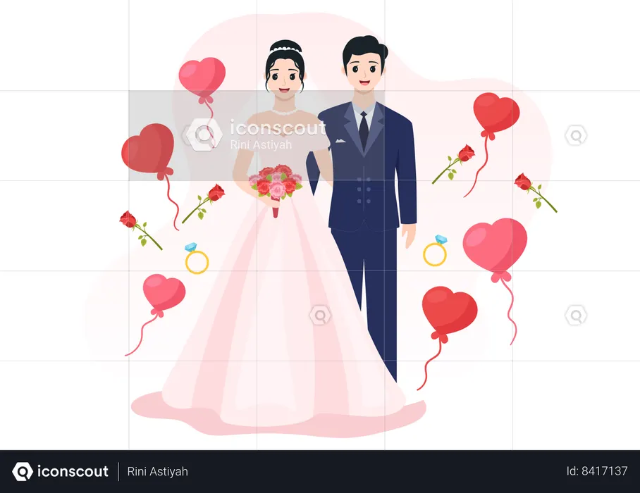 Wedding couple standing together  Illustration