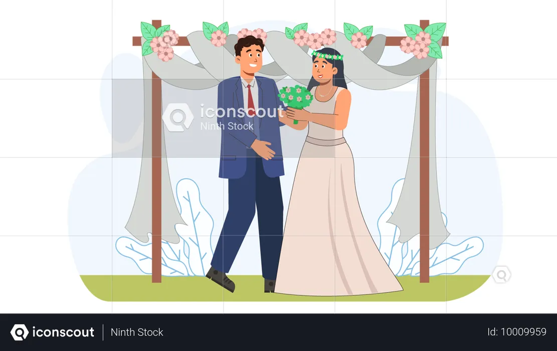 Wedding couple standing together  Illustration