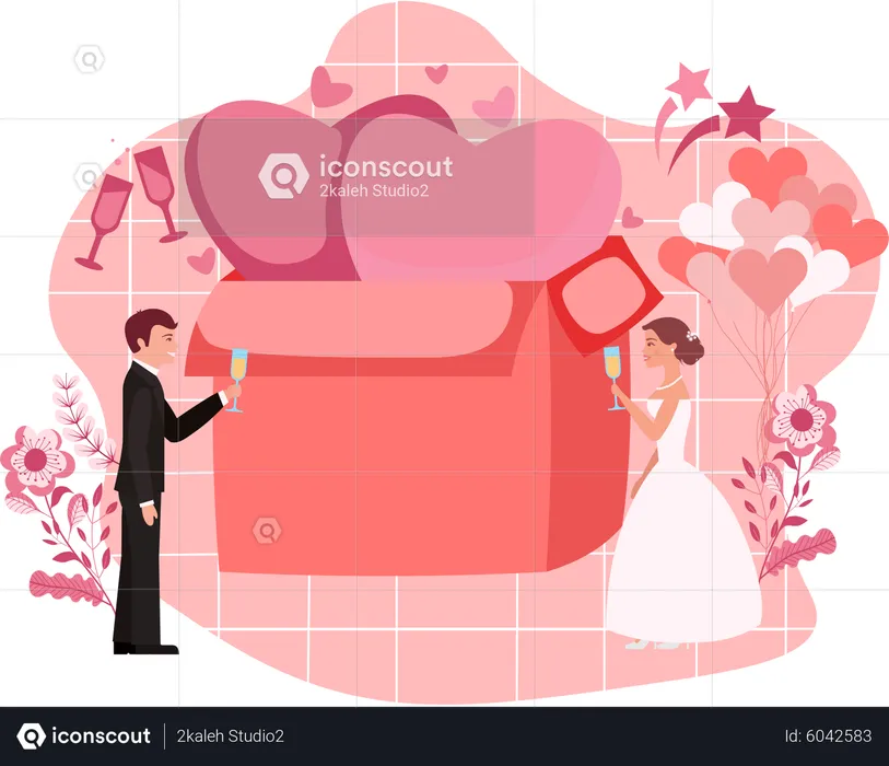 Wedding Couple With Gift  Illustration