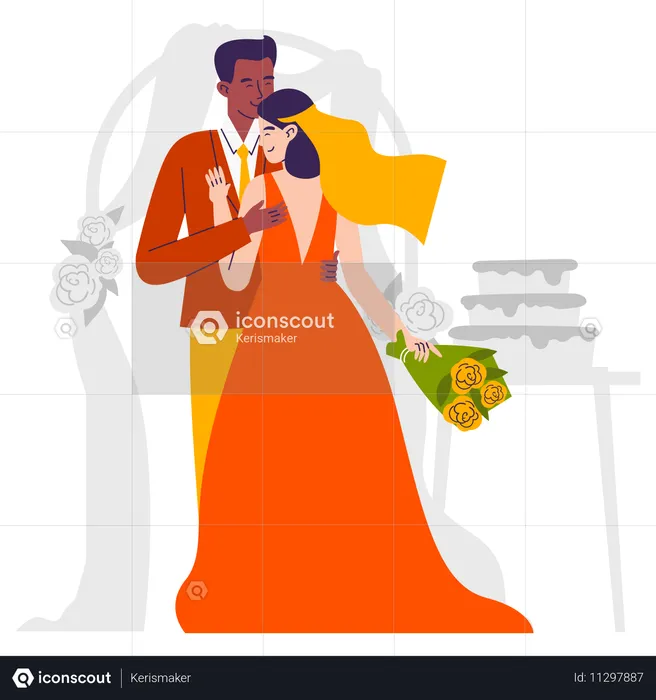 Wedding Party enjoyed by couple  Illustration