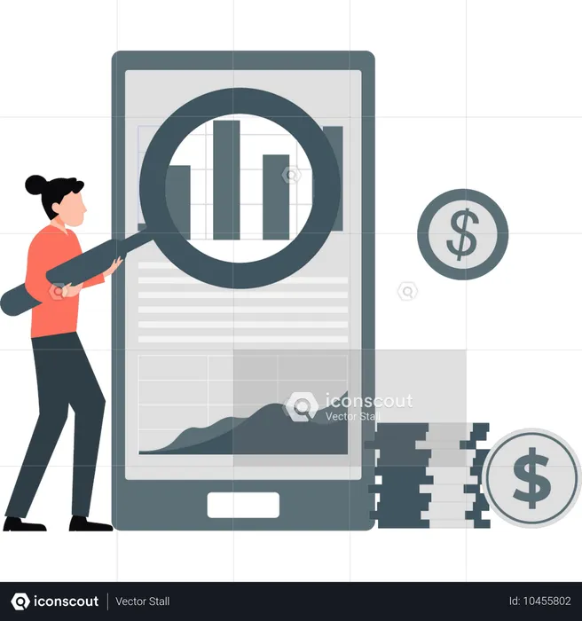 Mitarbeiterin auf der Suche nach Geschäftsdiagrammen  Illustration