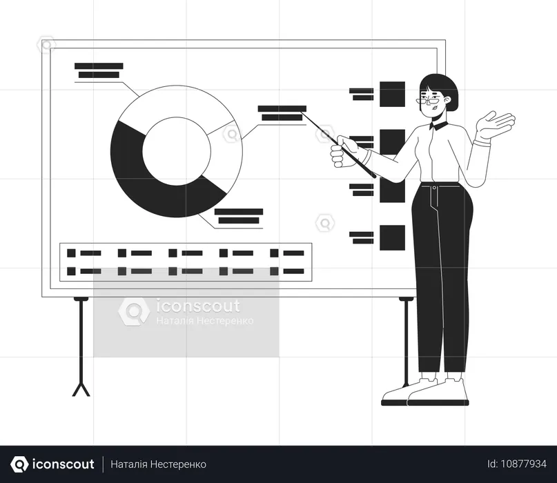 Managerin zeigt auf Kreisdiagramm-Präsentationstafel  Illustration