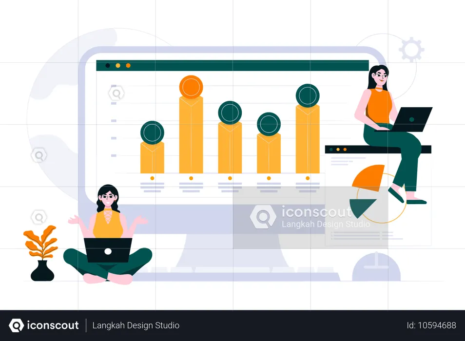 Mitarbeiterinnen bei der Datenbearbeitung  Illustration