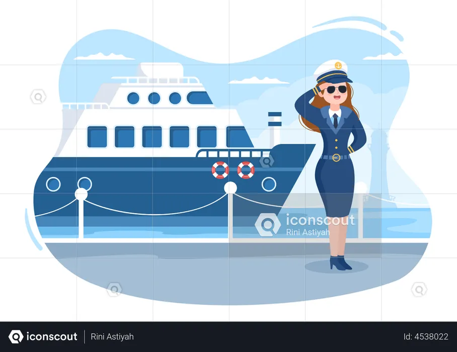 Weiblicher Kapitän eines Kreuzfahrtschiffs  Illustration