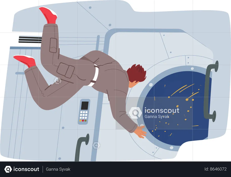 Weightless Astronaut Floats Inside The Spaceship  Illustration