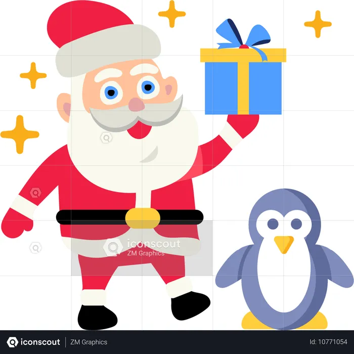 Weihnachtsmann mit Pinguinbabys  Illustration