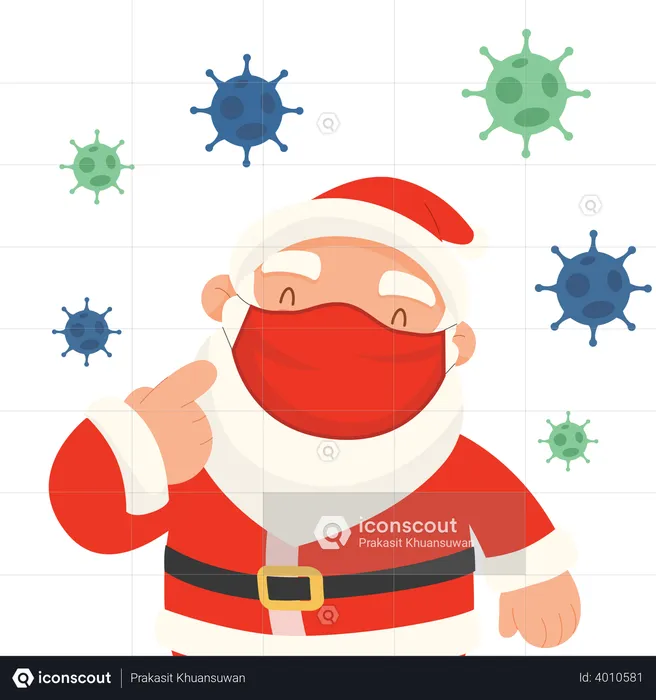 Der Weihnachtsmann trägt eine Gesichtsmaske und wirbt für Sicherheit bei Covid  Illustration