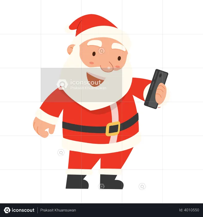 Weihnachtsmann wünscht frohe Weihnachten auf dem Smartphone  Illustration