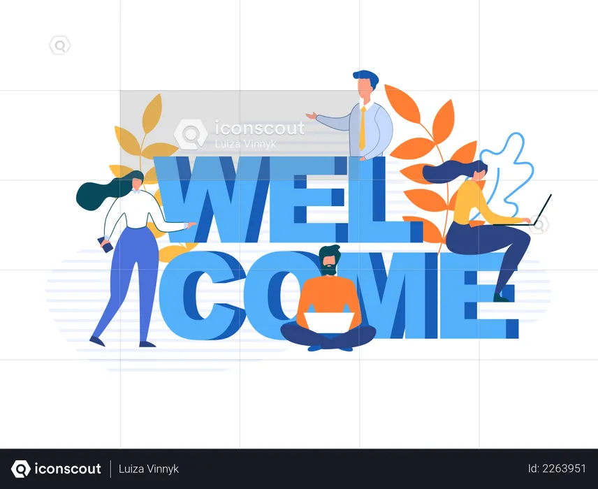Welcome typography with business people characters  Illustration