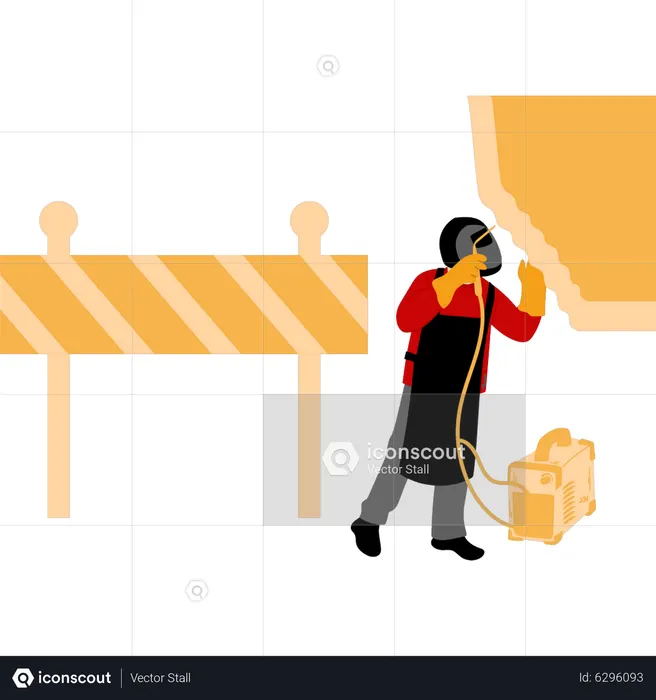 Welder is welding steel part  Illustration