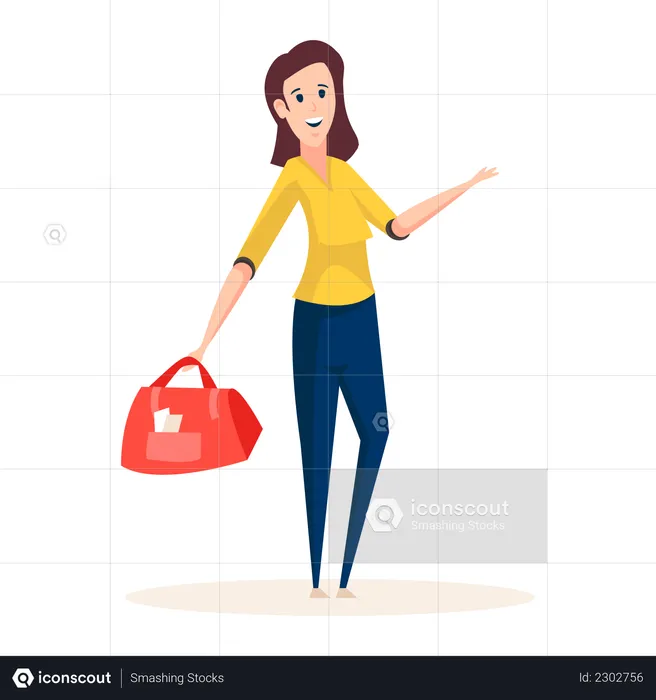 Well known professional fashion designer holding purse in her hand  Illustration