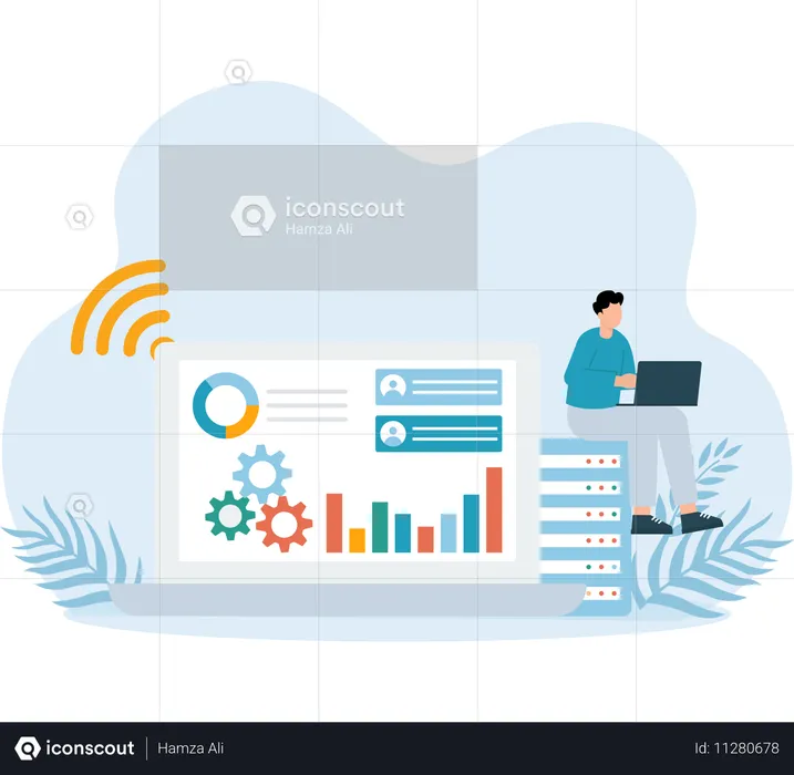 Wet Hosting services used by businessman  Illustration