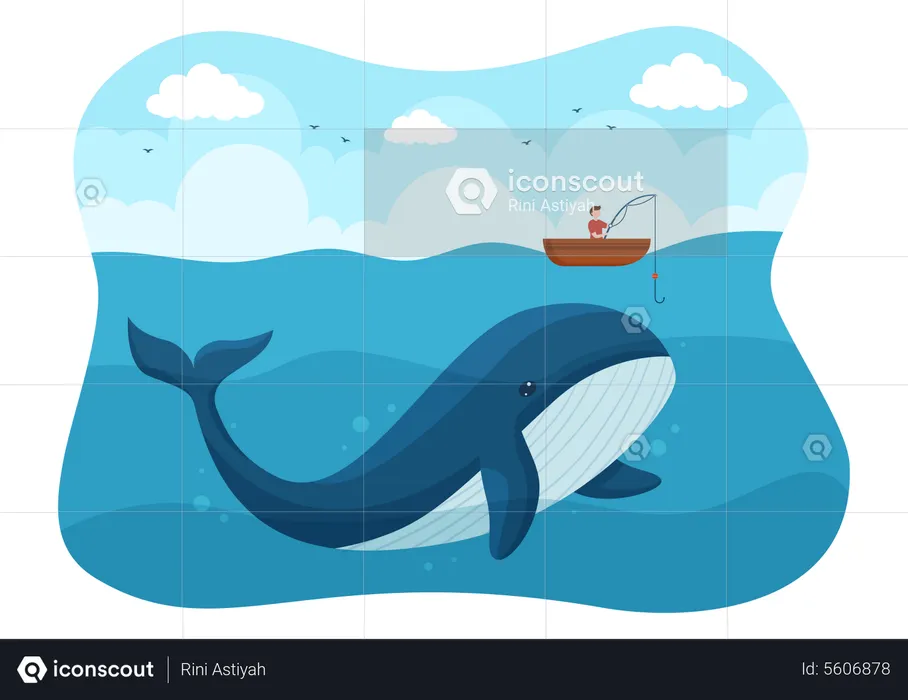 Whale Caught by Fisherman  Illustration