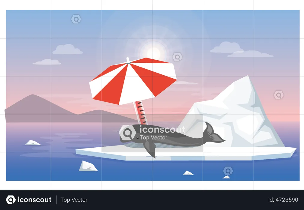 Whale feeling hot due to global warming  Illustration