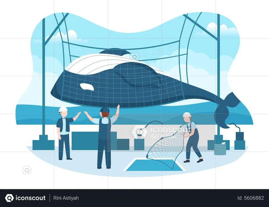 Whale Hunting by fisherman  Illustration