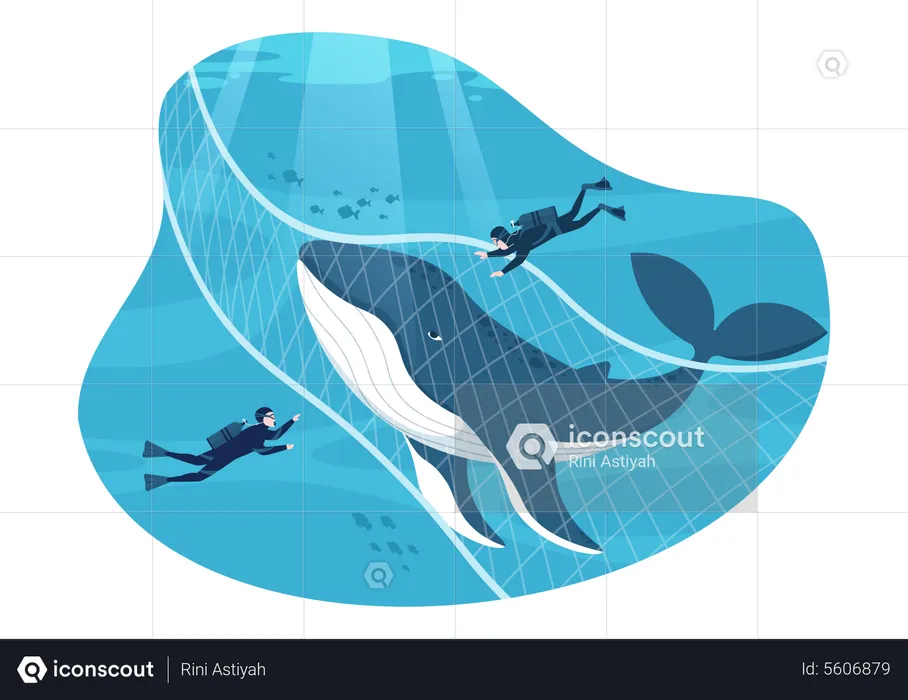 Whale Hunting in sea  Illustration