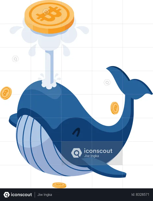 Whale Playing with Bitcoin  Illustration